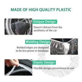 Ziciner 100PCS Disposable Steering Wheel Cover, Universal Plastic Transparent Car Steering Wheel Covers with Elastic Trims, Perfect for Automotive Service Oil Changes Body Shops (Style2-100PCS)