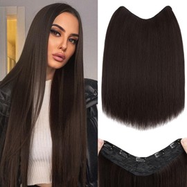 S-noilite One Piece Clip in Hair Extensions 18 Inch U-Shaped One Piece Hair Extensions Weft with 5 Clips Synthetic 3/4 Full Head Long Straight Dark Brown Thick Hairpieces for Women,#6/8