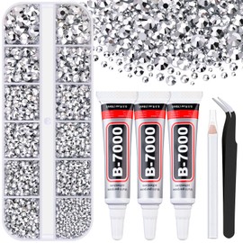 6000Pcs Resin Rhinestones for Bedazzling with 3Pcs B7000 Jewelry Glue, 1 Box Silver Flatback Rhinestones for Crafting Crafts DIY, Crystals Gems for Clothing Shoes Tumblers Nail Art Makeup