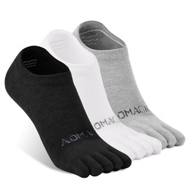 aomagic No Show Toe Socks for Men & Women, Athletic Running Coolmax 5-Finger Low-Cut Socks, Soft Comfortable Moisture-Wicking, Black White Grey - Medium