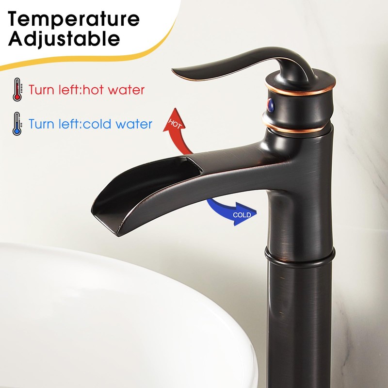 FRANSITON Tall Vessel Waterfall Faucet Bathroom Faucet Single Handle One