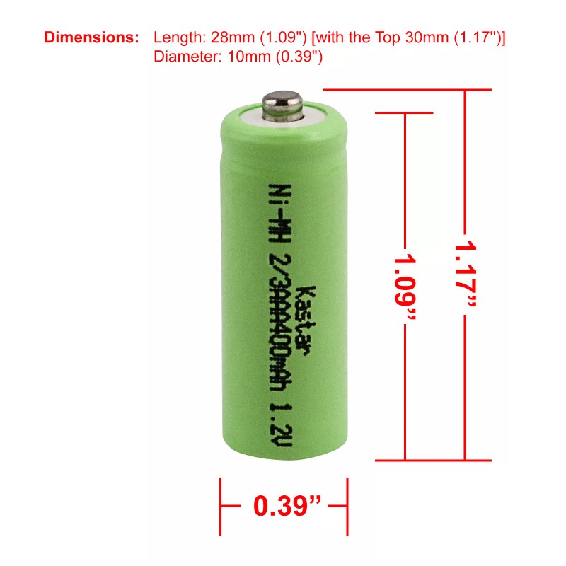 Kastar 2x NiMH 1.2V 2/3AAA Rechargeable Batteries 400mAh Button Top