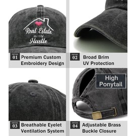 Qoyupuza Real Estate is My Hustle Real Estate Agent Ponytail Hat Distressed Denim Baseball Cap