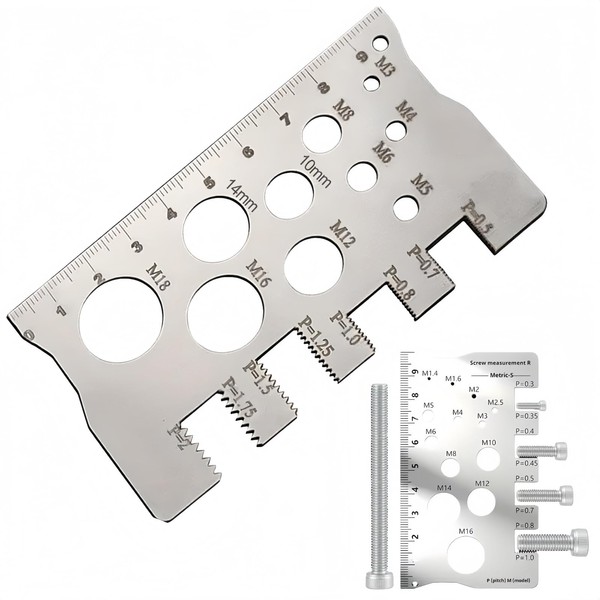 S/tainless S/teel Bolt Gauge Card-Double-Sided Thread Pitch Gauge (Metric &