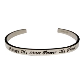 Kendasun Jewelry Always My Sister Forever My Friend Bracelet Cuff Bangle Inspirational (Silver)