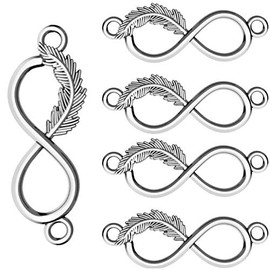 My-Bead Infinity Feather Jewellery Connectors 22 mm 925 Sterling Silver for Bracelets and Necklaces Connector with Eyelets DIY Pack of 5
