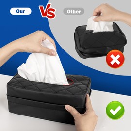 VETERBONE Car Tissue Holder, Standard Tissue Holder for Car Pu Leather Car Napkin Holder, Car Backseat Extra Large Tissue Organization Fit for 120-230 Tissues per Box 9.84'' x 4.72'' x 5.91'' (Black)
