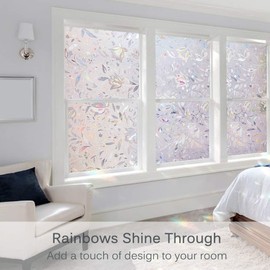 Volcanics Window Privacy Film Static Window Clings Vinyl 3D Decals Stickers Rainbow Window Film for Glass Door Home Heat Control Anti UV 17.5 x 78.7 Inches