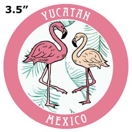 Blue Heron Two Flamingos Yucatan Mexico Car Truck Window Bumper Sticker Decal Souvenir - Pink