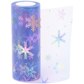 CABODYALS 6 Inch Purple Snowflake Print Sheer Mesh Ribbon Wide Glitter Gradient Metallic Sparkling Netting Tulle Fabric Roll Bulk for Sewing Making Crafts Gift Wrapping Wreaths Christmas DIY Supply