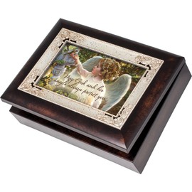 Cottage Garden May God and His Angels Burlwood Jewelry Music Box Plays Amazing Grace