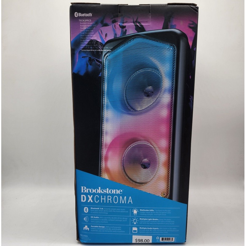 Brookstone DXChroma Wireless Multicolored Led Bluetooth Portable Speaker New