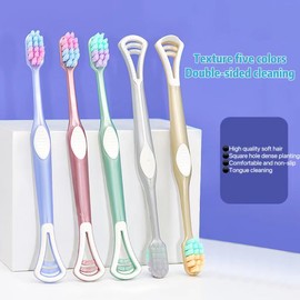PROBUSINES - All-in-one Soft Toothbrush, deep Tartar Removal, Gentle bristles, Clean Teeth, Tongue Cleaner, Gum Stimulator, 5-Pack, with Travel Mug