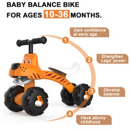 YGJT Baby Balance Bike for 1 Year Old Boy and Girl, Indoor Outdoor Non-Pedal Baby Walker Toys for 10-36 Months Toddlers, Silent Wheels, 1st Birthday Gift, Kids First Bike Tiger