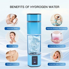 Ausla Wasserstoff Wasserflasche, 250ml 5000PPB 2 Modi Wiederaufladbarer Hydrogen Water Bottle, Glas-Wasserstoff Wassergenerator, 3/5Min schnelle Elektrolyse für Reisen, Sport (BLUE)