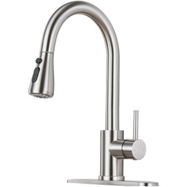 LUFG Kitchen Faucet with Pull Down Sprayer - Brushed Nickel Single Handle Kitchen Faucets, High Arc Stainless Steel Pull Out Kitchen Sink Faucet with Deck for RV Laundry Farmhouse Bar