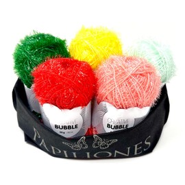 Camtiac Creative Bubble Yarn Crochet Yarn Knitting Yarn Craft Yarn Washing Sponge Yarn Summer Colours: 2 Yellow 5 Melon 6 Red 8 Mint 19 Fir 5 x 50 g with Papiliones Bag