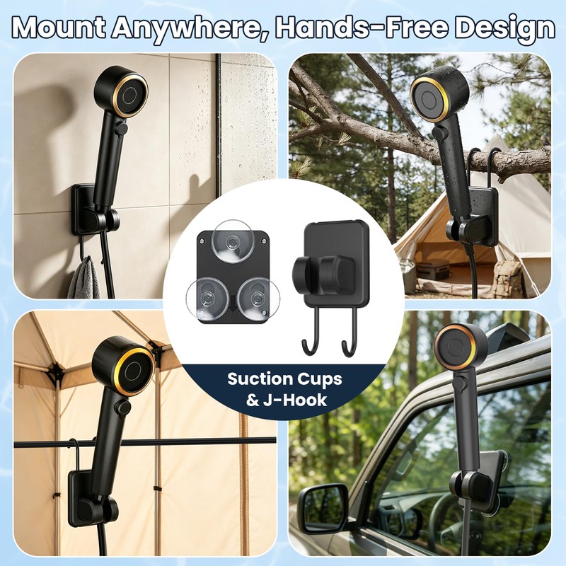 dessports Portable Camping Shower, 6000mAh Rechargeable Outdoor Shower Pump