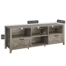 YITAHOME 70 Inch Farmhouse TV Stand, LED Light Entertainment Center Accommodates TVs up to 80 Inches, Media TV Console with Storage Compartments and Customizable Divider for Living Room (Grey)