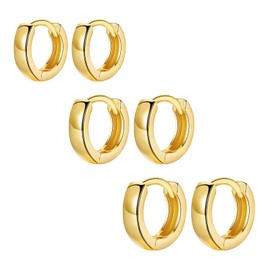 Sterling Silver Hoops Earrings for Women Men, Small Huggie Hoop Earrings Set of 3 | Hypoallergenic Gold Hoop Cartilage Earring Jewellery Gifts for Ladies Girls Birthday Graduation, 8/10/12mm Hoops