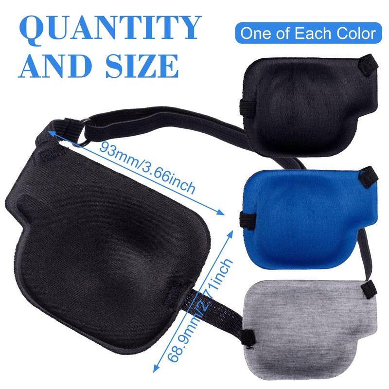 PAGOW 3Pcs 3D Eye Patches for Adults, Adjustable Eyepatch for