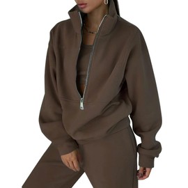 Eisctnd Womens Fleece 2 Piece Sweatsuit Lounge Set Long Sleeve Sweatshirt Jogger Pants Tracksuit Sweatsuit 2024 Fall Sets(Coffee-M)