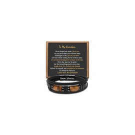 JoycuFF Birthday Gifts for Grandson from Grandma Cool Leather Bracelets for Men Tiger Eye Engraved Love You Forever Black Mens Bracelets Inspirational Graduation Christmas Jewelry 9.5 Inches