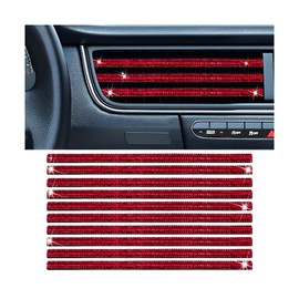 Sandfren Bling Car Vent Outlet Moulding Trim, 10PCS Rhinestone Vehicle Air Conditioner Decorative Strip, Diamond Straight Seal Strip Line Decoration, Universal Automotive Accessories (Red)