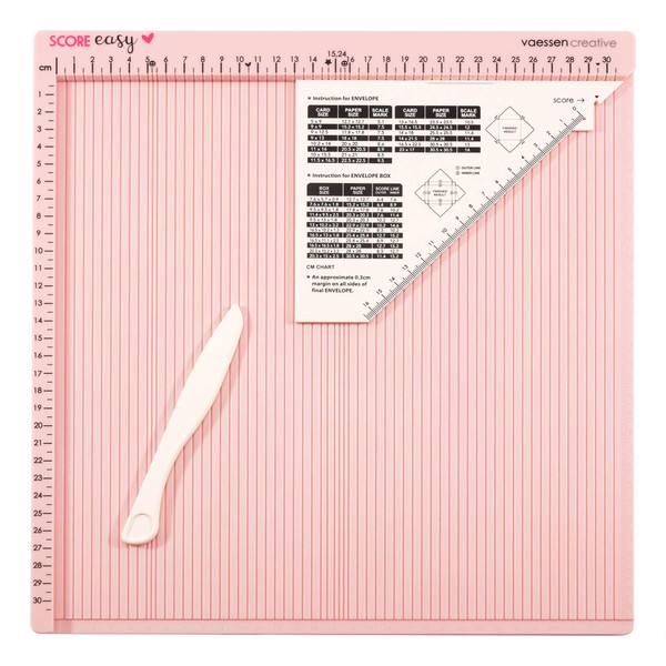 Vaessen Creative Scoring Board cm with Bone Folder and Guide for Card Making and Paper Crafts, Pink, 30.5 x 30.5 cm