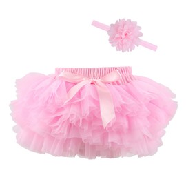 HOOLCHEAN Baby Infant Girls Fluffy Soft Tutu Skirt (Skort) and Headband Suit (Pink, 6-12 Months)