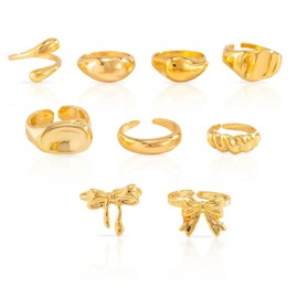 9 Pcs Chunky Gold Rings for Women, Stackable Gold Ring Set, Vintage Chunky Rings Knuckle Rings for Women Girls, Trendy Minimalist Jewellery