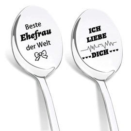 DIKARIYA Gifts for Wife Christmas, Set of 2 Coffee Spoons with Engraving Beste Ehefrau Der Welt, Ich Liebe Dich Gifts for Women, Anniversary Gift for Her, Christmas Gift, Birthday for Wife