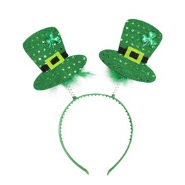 Andiker St Patrick Day Headband, Green Irish Hair Hoops Funny Glitter Head Bobber for Kids Adults Party Accessories, One Size Fits Most (Hat shape)