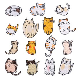 Patches Cat 15 Pieces Cat Sticker Patches for Iron-On Gel Cat Iron-On Pictures Embroidered Patches Stickers Children Applique Patches for Iron-On DIY Clothing Jeans T-Shirt Jackets Backpack