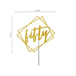 Fifty - Decoración para tartas con purpurina dorada, diseño moderno de 50 cumpleaños, días, meses, ideas de decoración de fiesta de aniversario, calidad premium, purpurina resistente de doble cara, palo de acrílico. Fabricado en Estados Unidos
