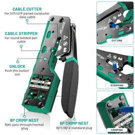 ZOERAX RJ45 Crimping Tool Ethernet Crimp Tool Crimper for RJ11/RJ12 Standard, RJ45 Pass Through Connectors, Green