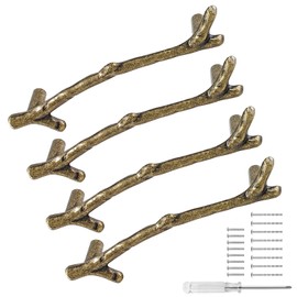 HARSKIYER 4pcs Bronze Twig Drawer Pulls Handles, 3-3/4 Inch Hole Center Zinc Alloy Rustic Kitchen Hardware Natures Branch Drawer Pulls Tree Door Handle for Kitchen Wardrobe Farmhouse Cabin