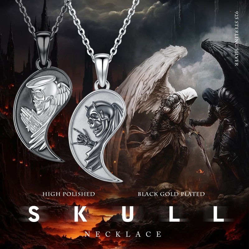 YEESIA Yin Yang Necklace 925 Sterling Silver Skull Pendant Necklace