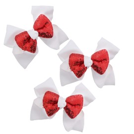 White 6 Inch Christmas Hair Bow with Sequin Layer - Set of 3