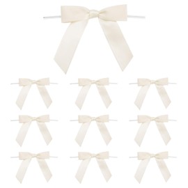 Simplegoal 30 PCS 3" Mini Ribbon Bow Ivory Satin Ribbon Pre-tie Bows for Crafts Gift Wrapping Bakery Candy Bags Hair Wedding Christmas