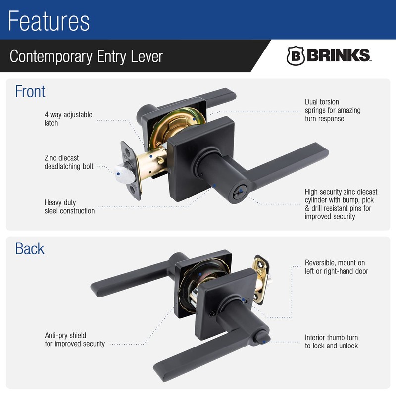 BRINKS – Contemporary Keyed Entry Door Lever, Matte Black -