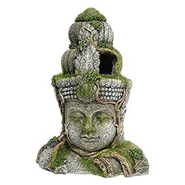 Rosewood Polyresin Moss Covered Stone Head Aquarium Ornament, Small