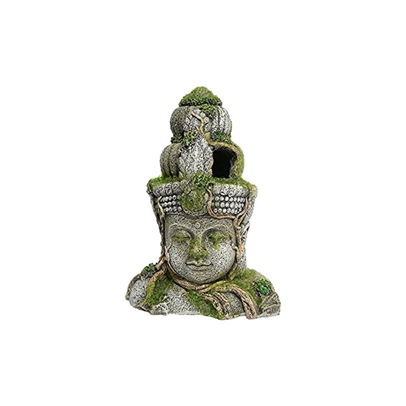 Rosewood Polyresin Moss Covered Stone Head Aquarium Ornament, Small