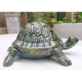 BSTWISH Cast Iron Turtle Key Hider - Spare Key Holder - Garden Decoration Turtle, Jewelry Trinkets Box for Key, Ear Studs, Ring, Paper Clip (Antique Green)