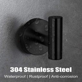 Towel Hooks, 2 Packs Modern Matte Black SUS304 Stainless Steel Wall Hooks Wall Mounted, Heavy Duty Shower Bath Coat Robe Clothes Hook for Bathroom Kitchen Garage (2 Pack, Matt Black)