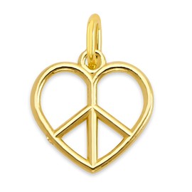 10k/14k Gold Heart & Peace Sign Charm - Harmony Love Pendant with Jump Ring, Elegant Symbolic Jewelry (14k)