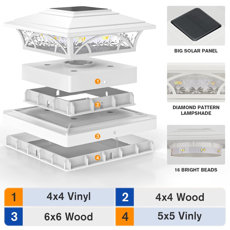 APONUO Solar Post Cap Lights 6 Pack - 4x4 5x5