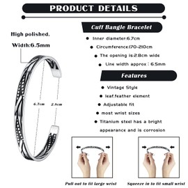 JeweBella Set of 4 Bangle Bracelet for Men Women Stainless Steel Vintage Open Mesh Bracelet Set Stackable Leaf Feather Bracelet Jewellery Gift, Stainless Steel