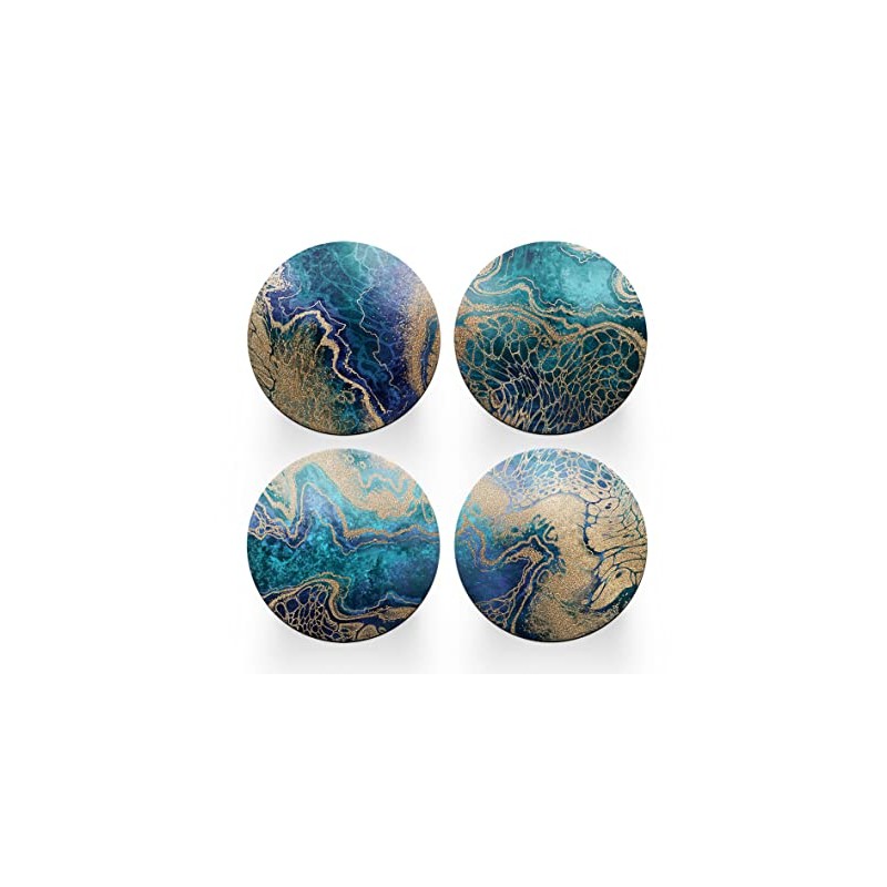 4 x Round Art Deco Coasters - Agate Blue Abstract