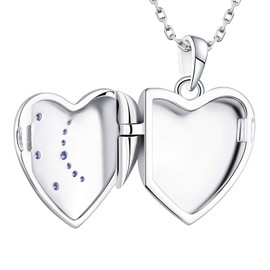 Starnny Heart Locket for Opening Pictures 925 Silver Photo Locket Pendant Necklace with Star/Moon/Sun Birthstone Pendant Gifts for Family, Cubic Zirconia